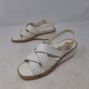 Nanette Originals Vintage White Faux Leather Espadrille Sandals Chunky Size 5